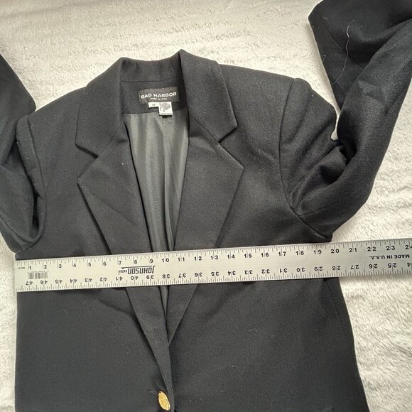 Sag Harbor Womens Black Wool Single Breasted Blazer Jacket Size 10 Made In USA - Picture 8 of 9